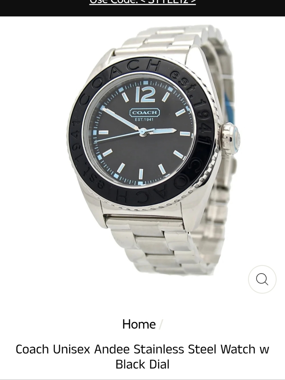Coach Maddy Black Signature Bezel Stainless Steel Watch CA.57.7.20.0812 NWOT